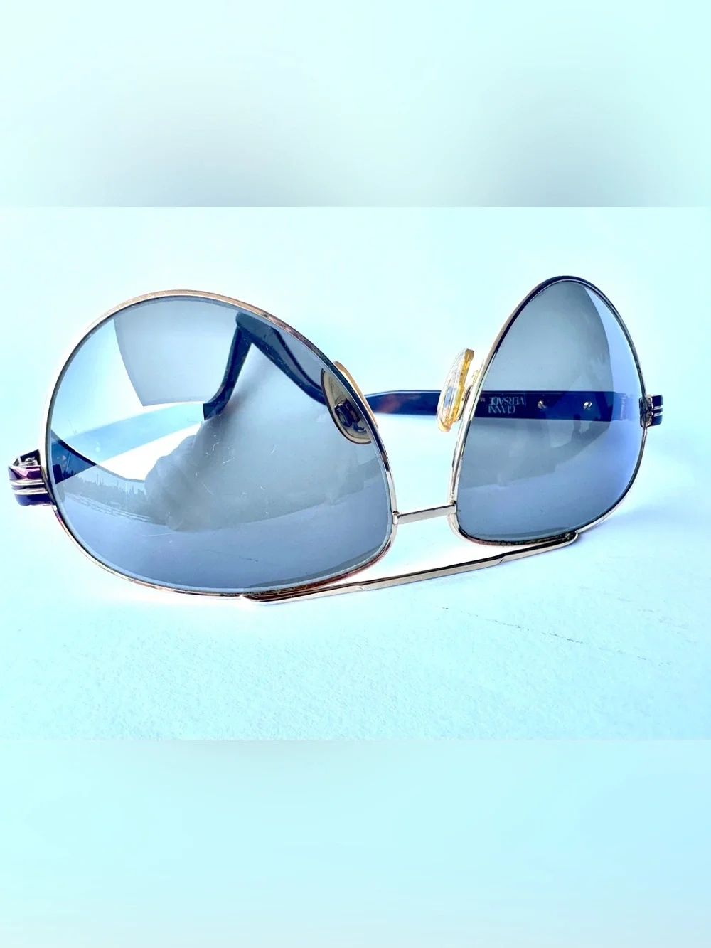 Versace Gold Frame Sunglasses with Gray Blue Lenses